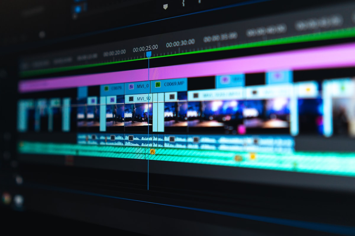 Video editing timeline on a monitor — post-production workflow for church livestream recordings